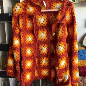 Vibrant Orange and Yellow Crochet Cardigan Sweater